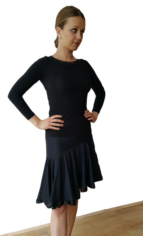 Simple stretchy long sleeve top and asymmetric latin skirt