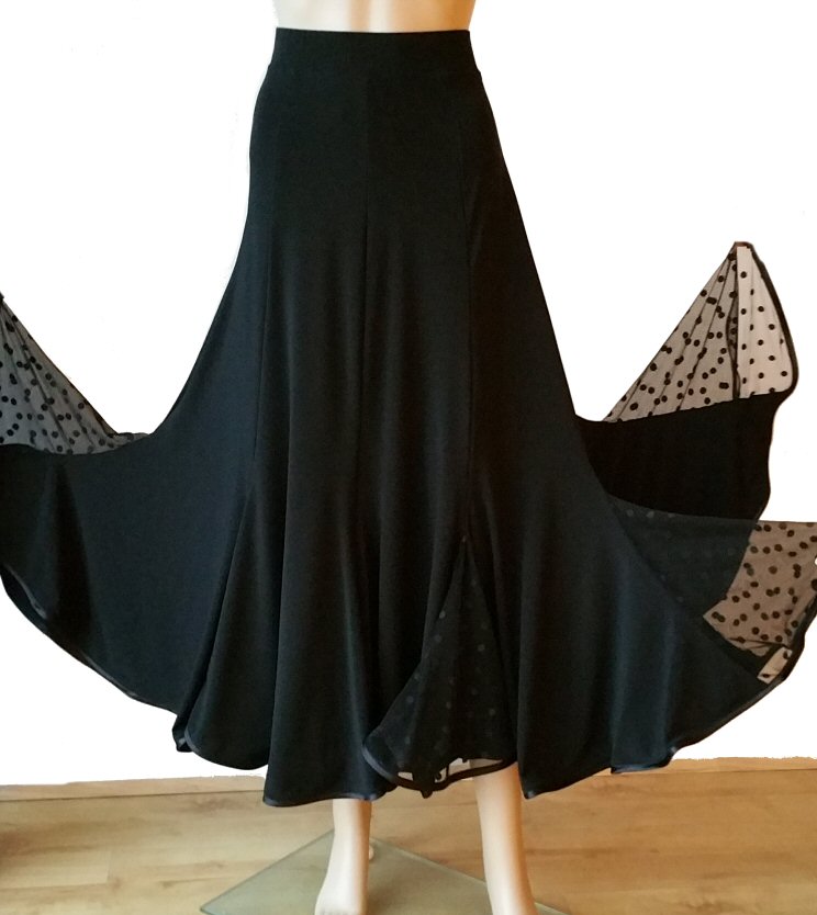 Bell shape Ballroom skirt with polka dots mesh godets