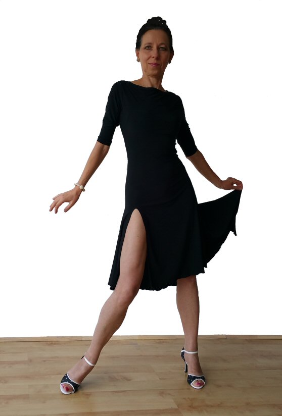 Basic Argentine Tango open back dress with sleeve