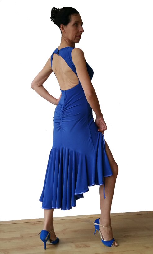 Open back blue milonga argentine tango dress
