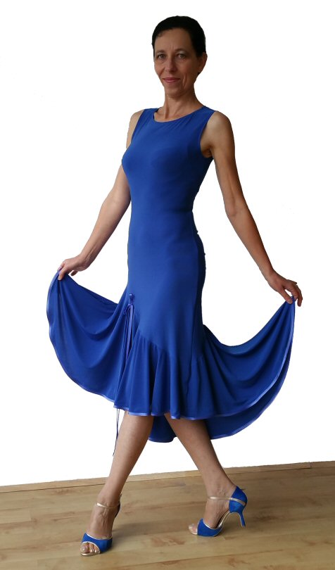 Open back blue milonga argentine tango dress