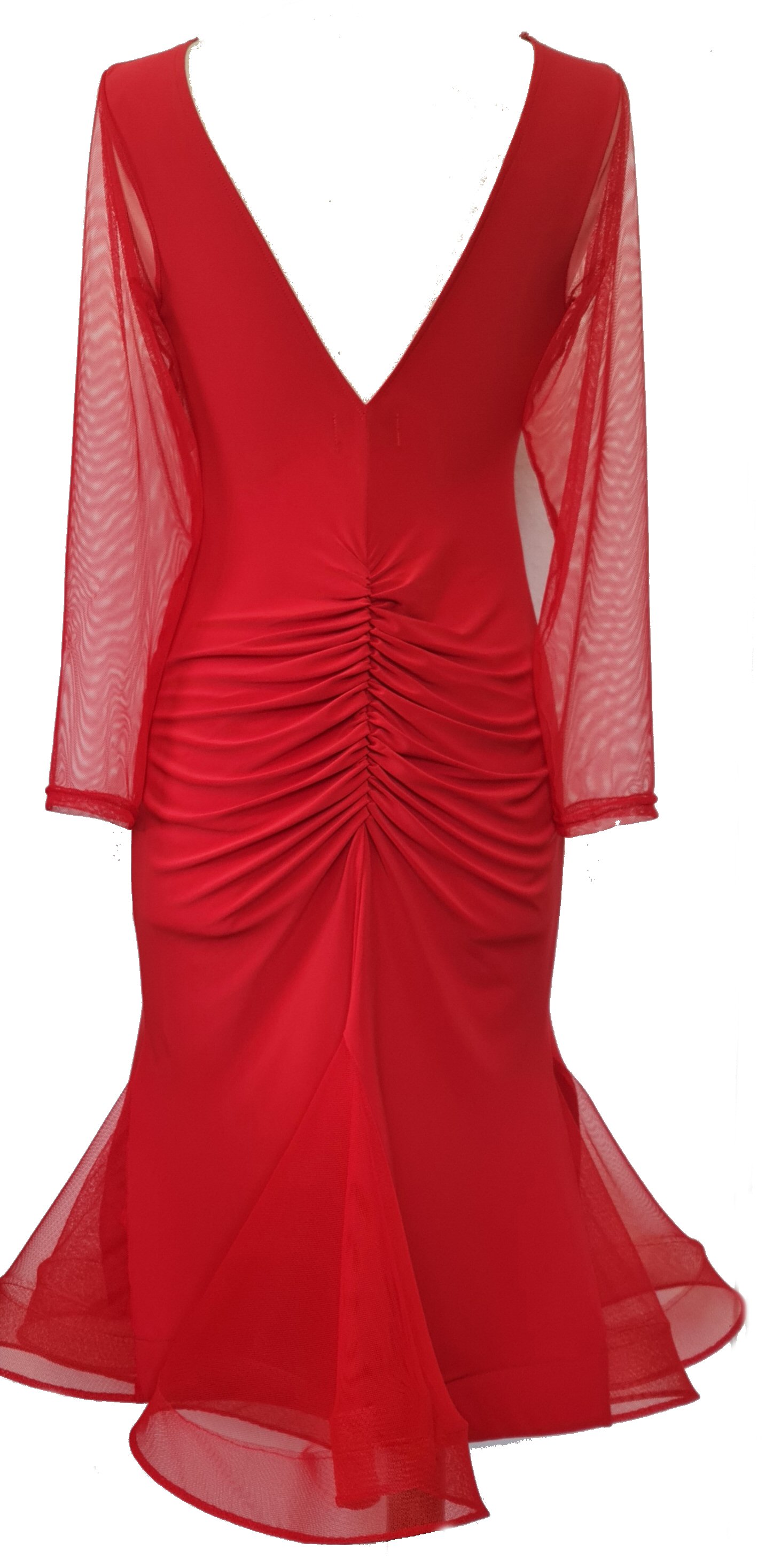 Long sleeve Open back Red Latin dress