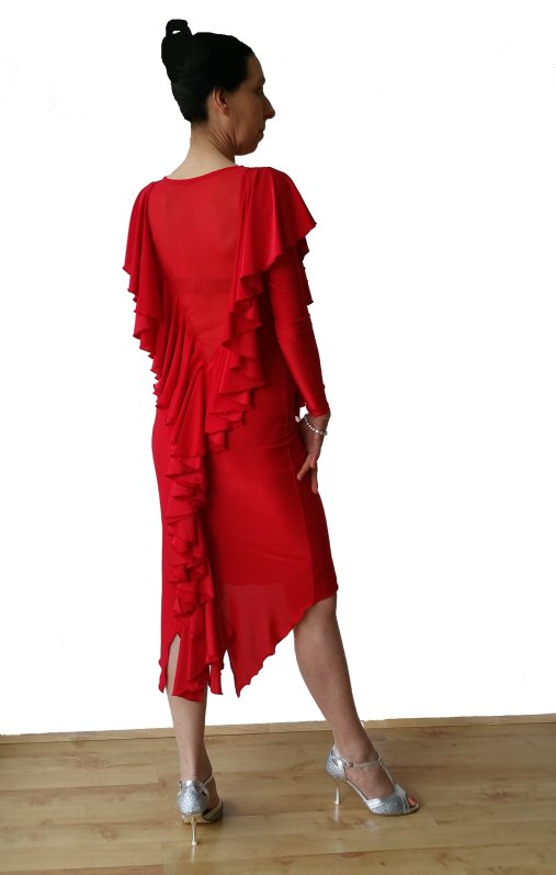 SYMMETRY frill Red Latin dress with sleeves