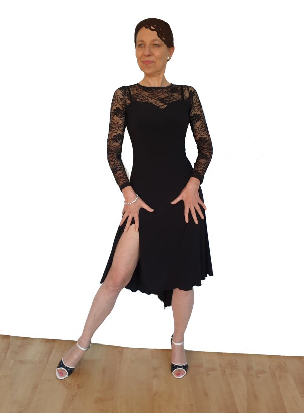 Argentine Tango dress with lace sleeves