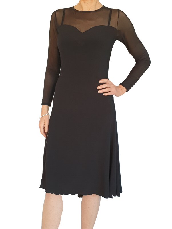 Argentine Tango dress with mesh sleeves