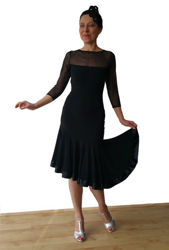 black Ballroom / Latin practice dress with 3/4 mesh sleeves