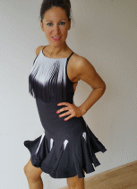 Black latin dress with white fringe