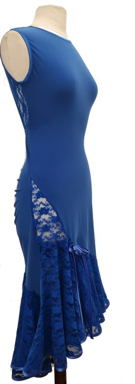 Open back blue lace milonga argentine tango dress