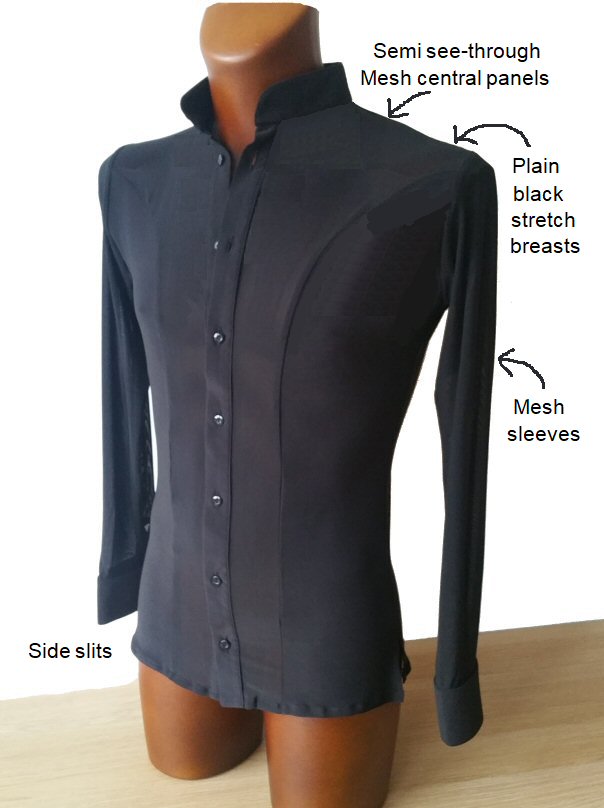 Latin competition shirt with mesh and side slits