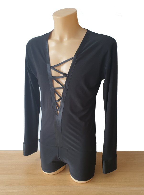V-neck open chest Latin competition body shirt