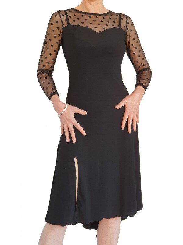 Argentine Tango dress with dotted mesh sleeves