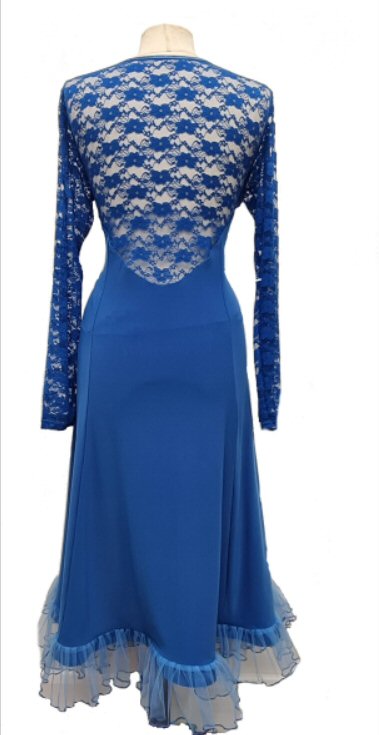 Blue Ballroom dress with Lace back and sleeves